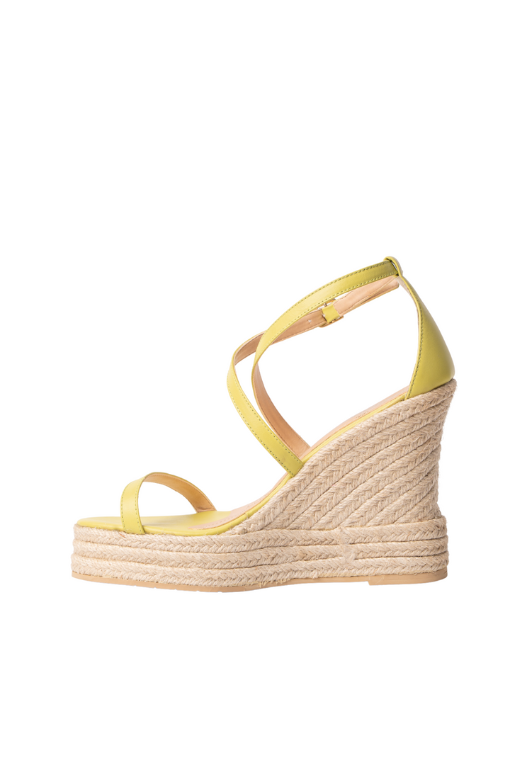Plataformas en cuero verde limón -  para mujer en yute - TROBBIANI Colombia