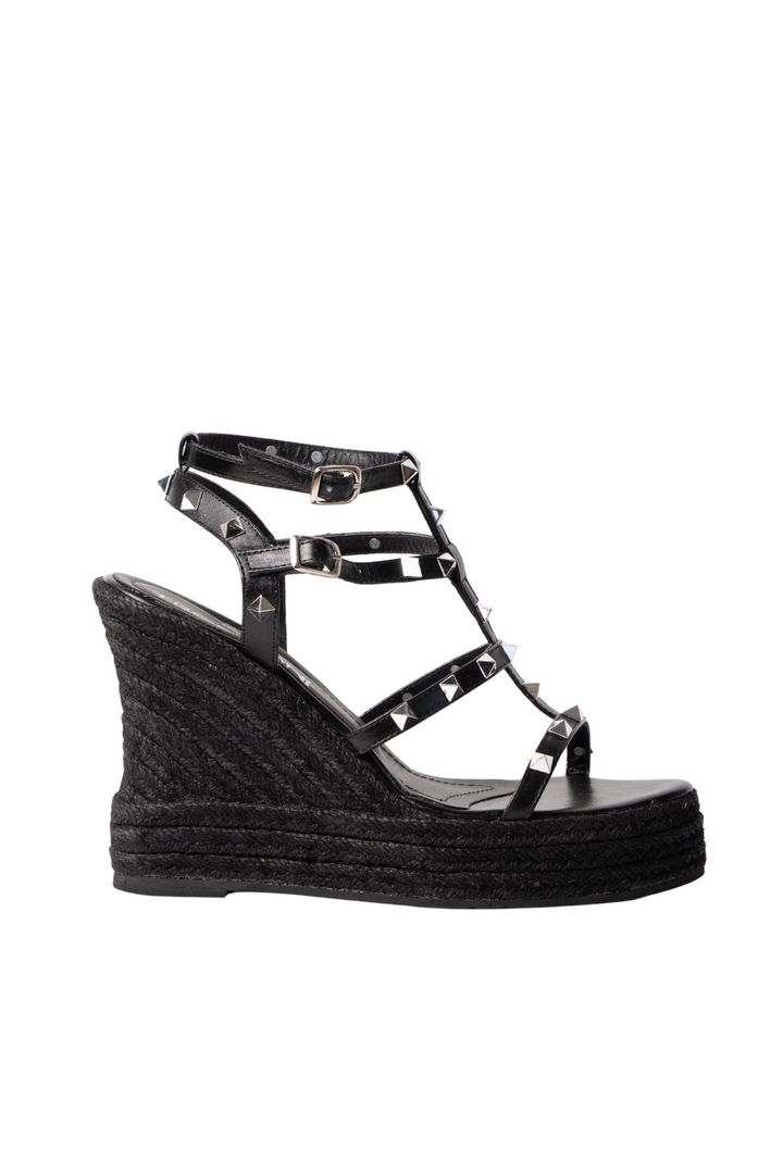 Plataformas en cuero Paipa negro para mujer en yute negro - TROBBIANI Colombia